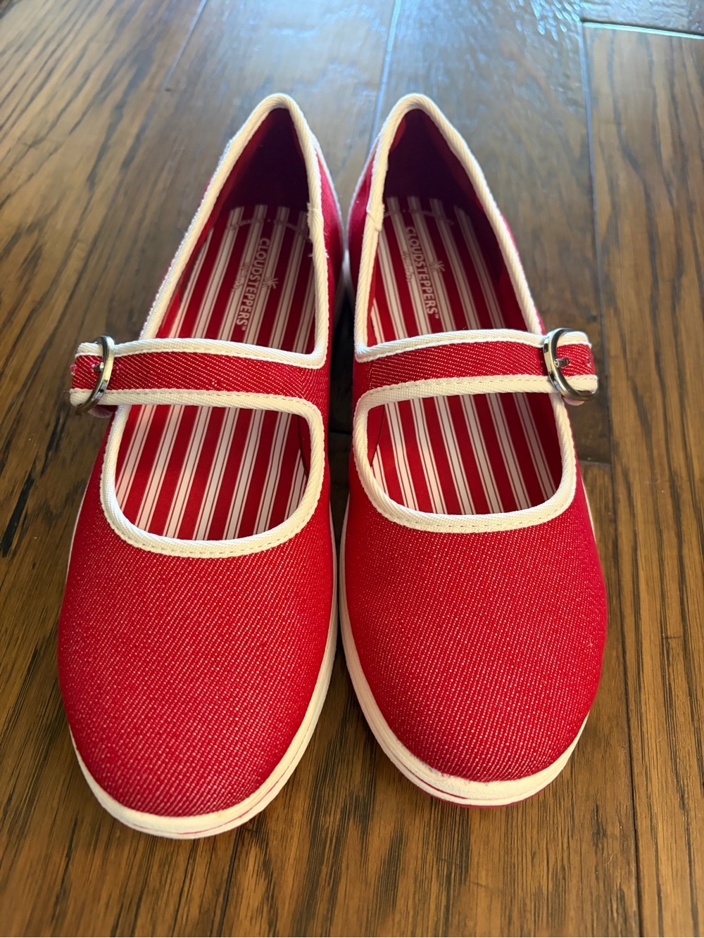 Clarks Red Mary Jane canvas shoes with White Trim